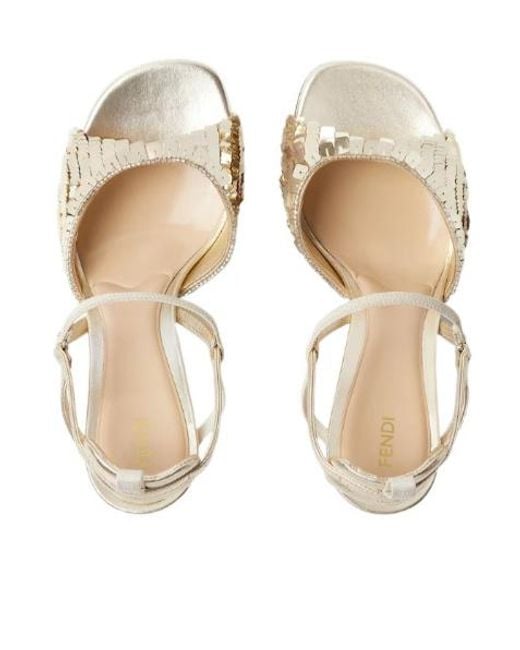 Fendi Very Colibrì Champagne-Colored Metallic Nappa Leather High-Heeled Sandal