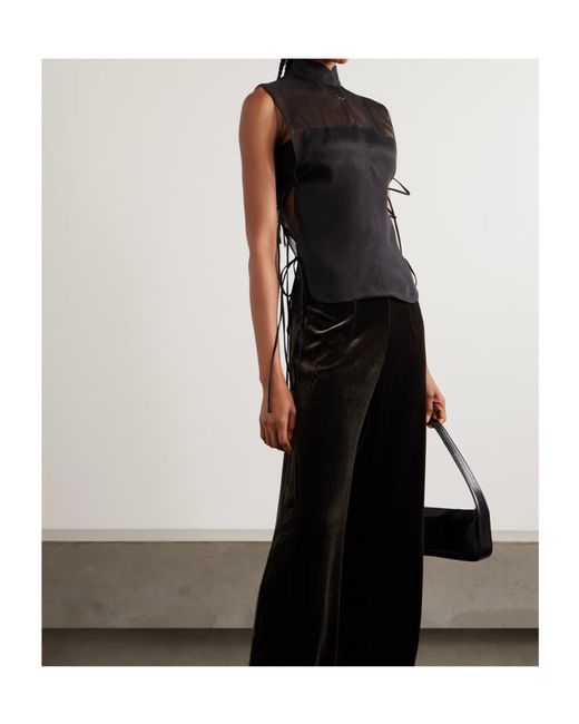 LeKasha Black Anzio Tie-Detailed Silk-Tulle Top