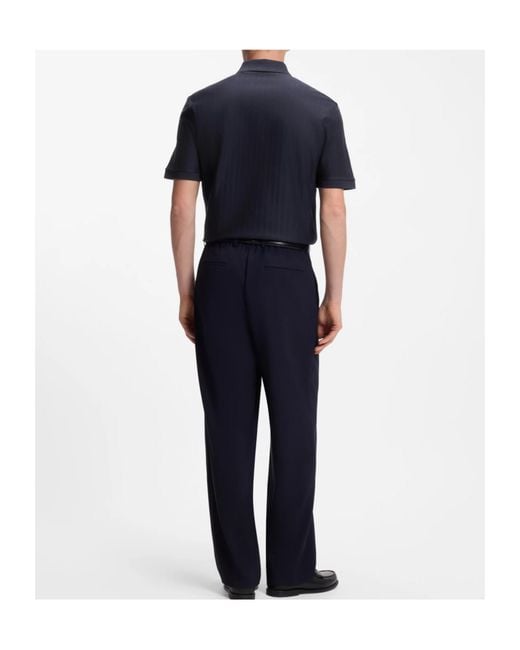 Boss Blue Stripe-Textured Polo Shirt for men