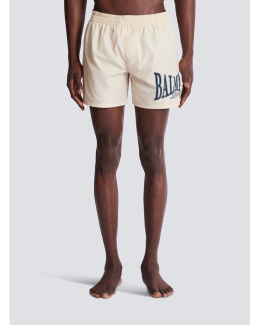 Balmain White Printed Swim Shorts for men