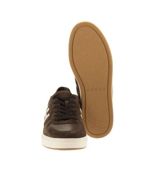 Hogan Brown H-Stripe Lace-Up Sneakers for men