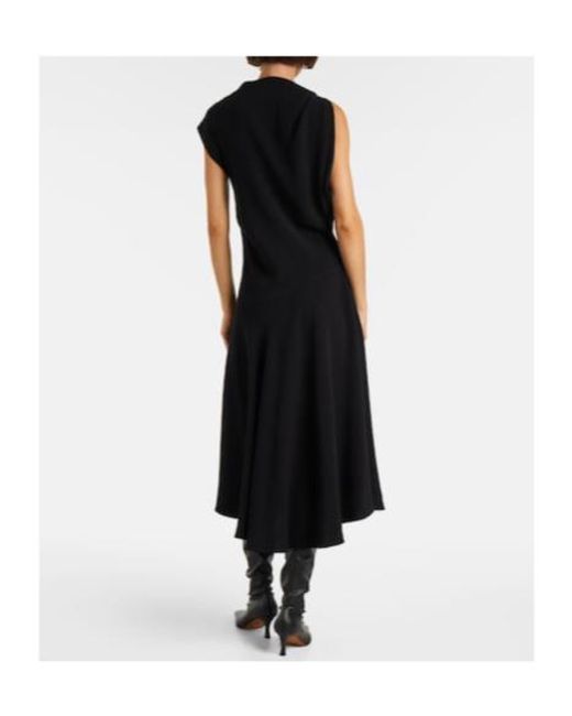 Proenza Schouler Black Rue Asymmetric Crêpe Midi Dress