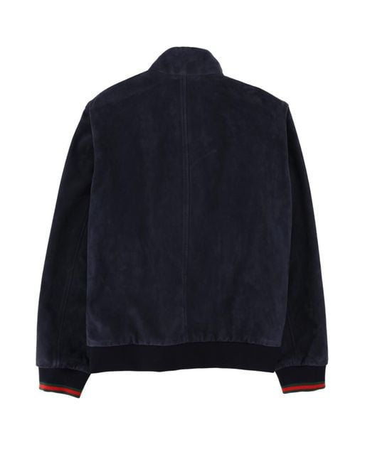 Gucci Blue Web Detailed Leather Jacket for men