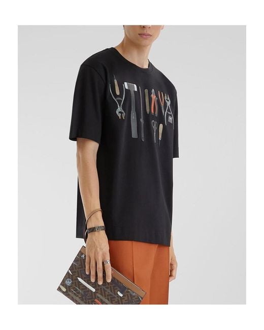 Fendi Tools Printed Crewneck T-Shirt in Black for Men | Lyst