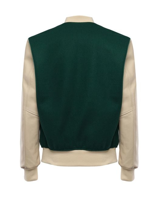 Giuliano Galiano Green Varsity Leather-Sleeve Coat