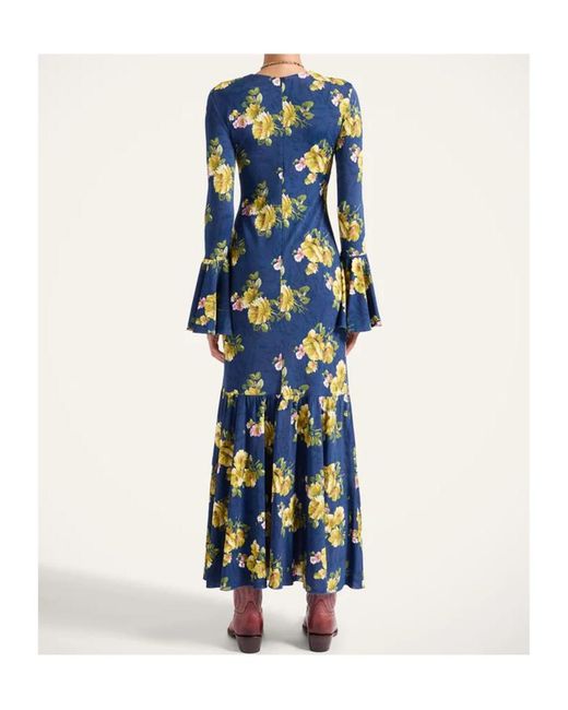LaDoubleJ Blue Floral Bell-Sleeve Midi Dress