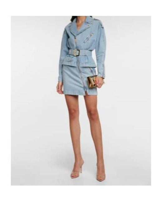 Alexandre Vauthier Blue Asymmetric Zipped Denim Minidress