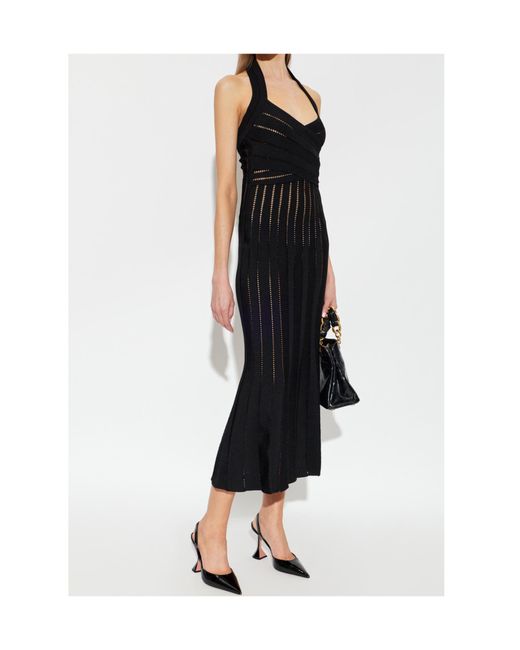 Balmain Black Halterneck Open-Back Knitted Dress