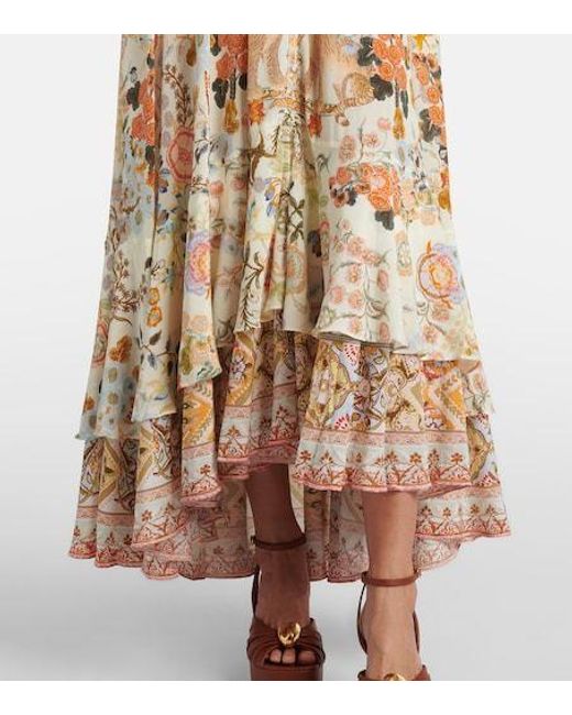 Camilla Natural Printed Tiered Silk Maxi Dress