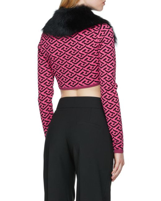 Versace Red La Greca Printed Cropped Cardigan