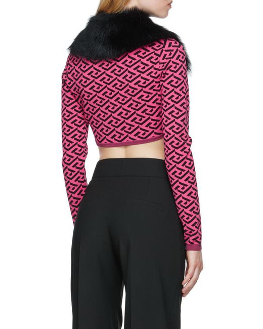 Versace Red La Greca Printed Cropped Cardigan