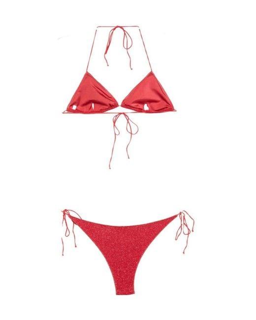 Oseree Red Glitter-Effect Triangle Bikini