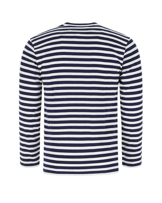 COMME DES GARÇONS PLAY Blue Striped Heart Long-Sleeve Top for men