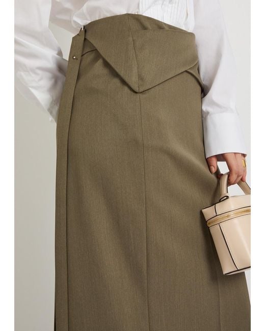Victoria Beckham Green Wrap-Detail Wool-Blend Midi Skirt