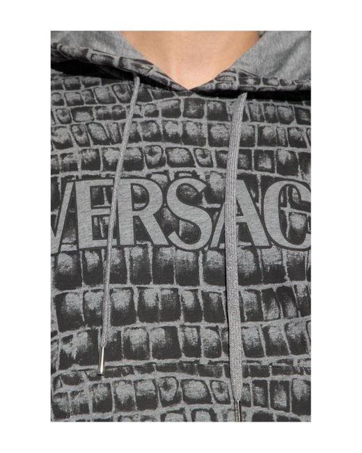 Versace Gray Logo-Printed Drawstring Hoodie for men