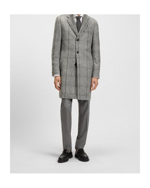 Boss Gray Checked Buttoned Coat for men