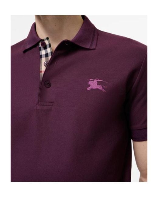 Burberry Purple Logo Embroidered Short Sleeved Polo Shirt for men