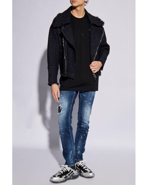 DSquared² Blue Cool Guy Mid-Rise Embellished Distressed Jeans for men