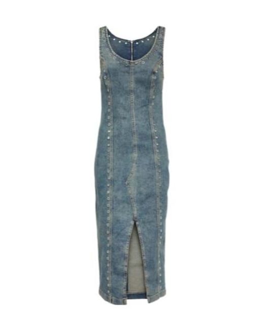 Blumarine Blue Embellished Denim Midi Dress