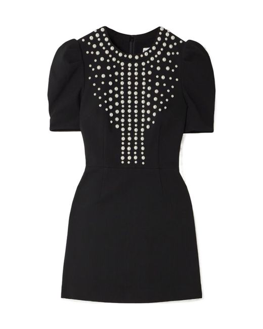 Rebecca Vallance Black Faux Pearl-Embellished Crepe Mini Dress