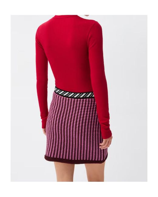 Versace Red Wool Crochet-Stitch Knit Mini Skirt