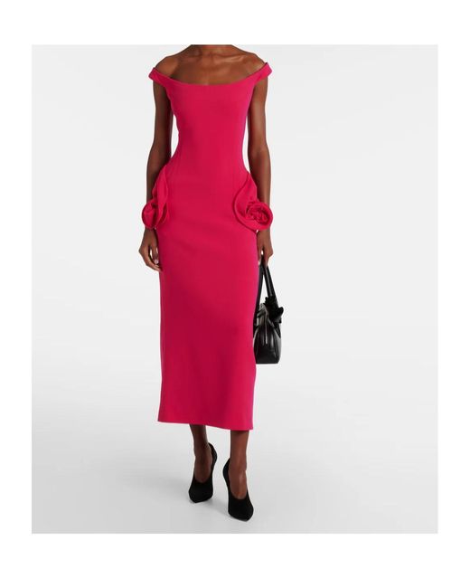 Magda Butrym Red Floral-Appliqué Off-Shoulder Cocktail Dress