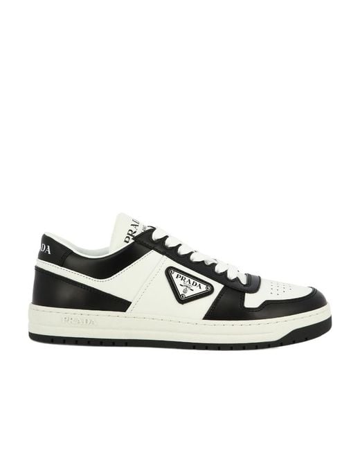 Prada White Downtown Brand-Plaque Leather Low-Top Trainers