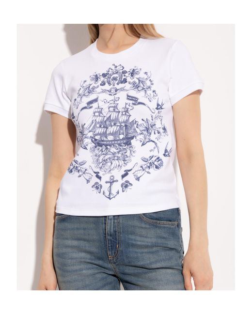 McQueen White Graphic Printed Crewneck T-Shirt