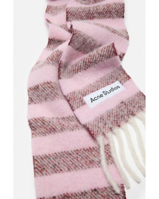 Acne Pink Stripe-Pattern Fringed Scarf for men