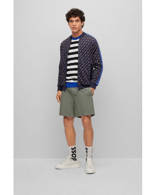 Boss Gray Logo-Patch Drawstring Cotton Shorts for men