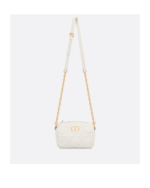 Dior White Small Caro Top Handle Camera Bag