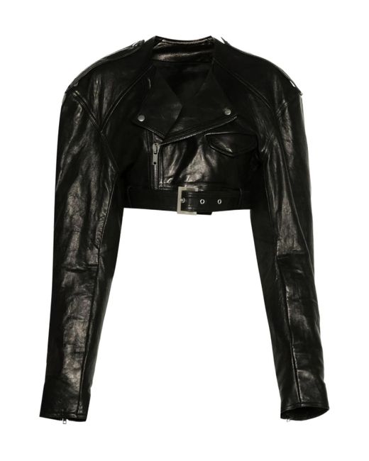 Rick Owens Black Micro Cropped Leather Biker Jacket