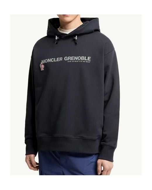 Moncler Blue Grenoble Logo Printed Long-Sleeved Hoodie for men
