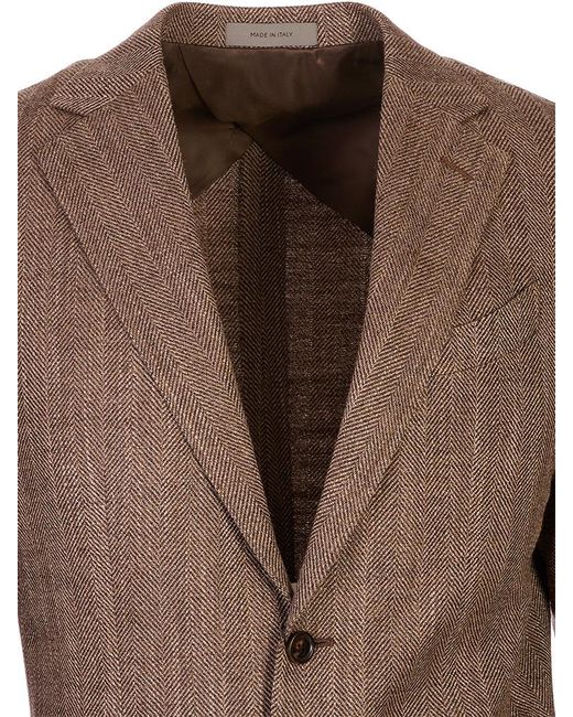 Corneliani Brown Herringbone-Weave Blazer for men