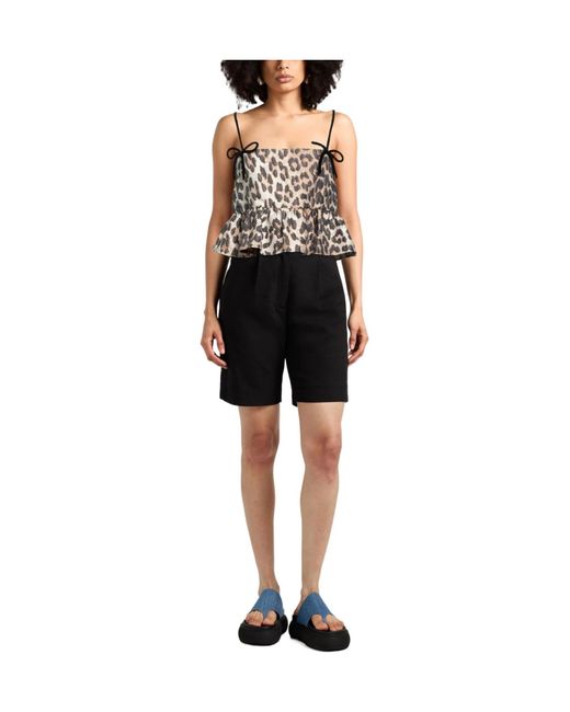 Ganni Black Leopard Print Sleeveless Cropped Top