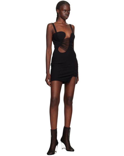Nensi Dojaka Black Asymmetric Ruched Cut-Out Mini Dress