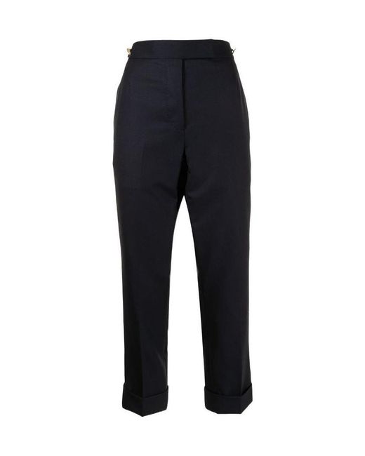 Thom Browne Blue High-Waisted Straight Leg Pants
