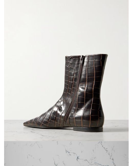 Totême Black Totême Embossed Pointed Toe Ankle Boots