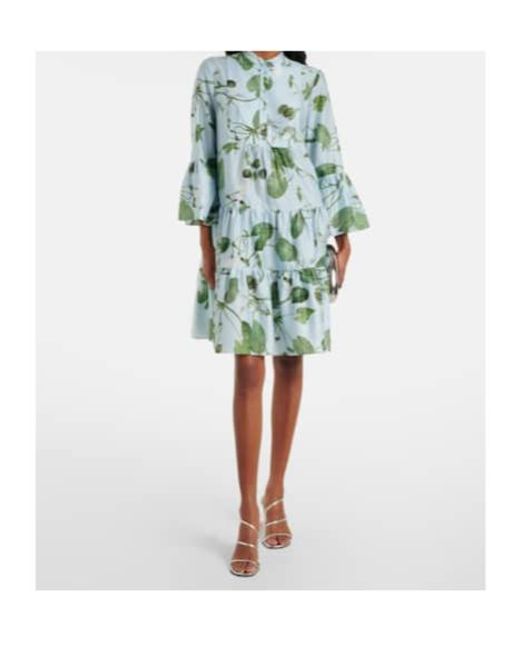 Erdem Blue Tiered Floral Cotton Minidress