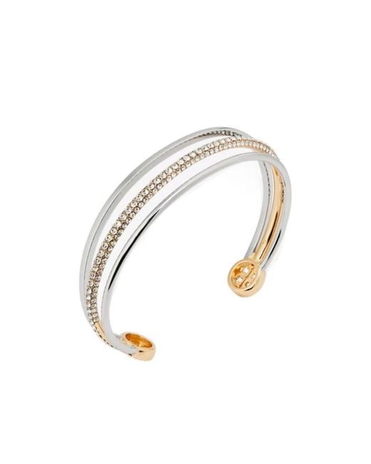 Tory Burch White Icon Mixed Pavé Cuff Bracelet