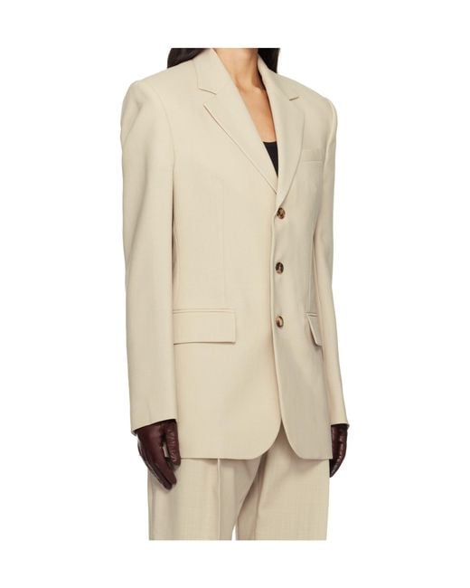 Wardrobe NYC Natural Button-Down Suit Jacket
