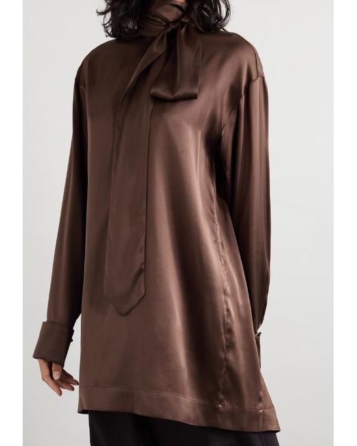 Dries Van Noten Brown Tie-Neck Blouse