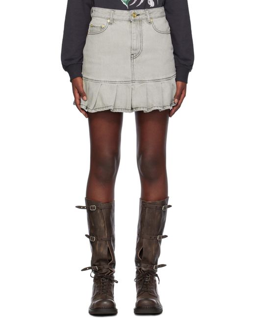 Ganni Gray Future Denim Pleated Mini Skirt