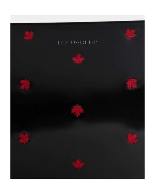 DSquared² Black Maple Leaf Leather Pouch for men