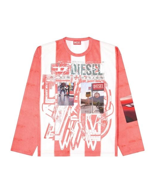 DIESEL Red Graphic-Print Long-Sleeved T-Shirt for men