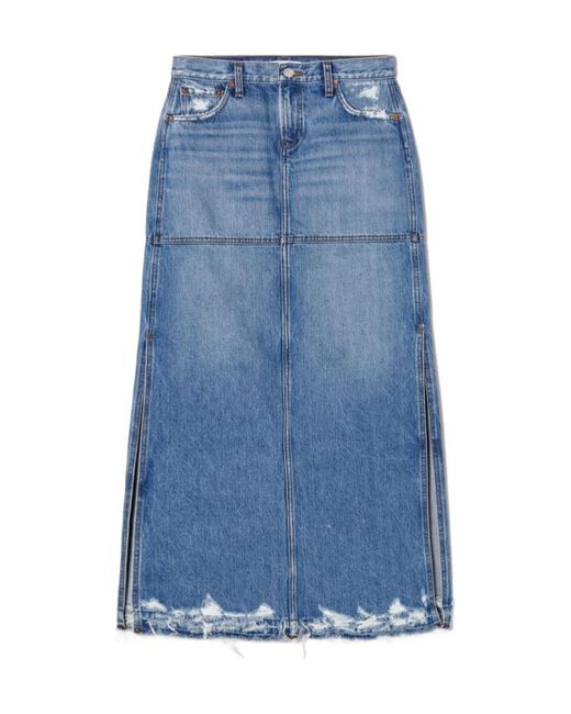 Re/done Blue Split Mid-Rise Denim Skirt