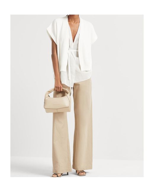 Brunello Cucinelli Natural Layered Tied Waist Cardigan