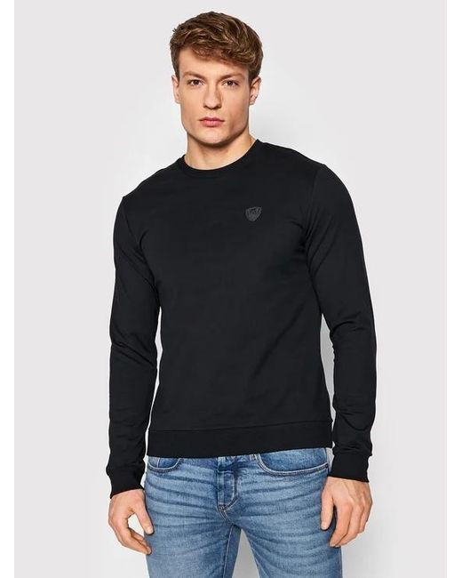 EA7 Black Logo Round Neck Sweater for men