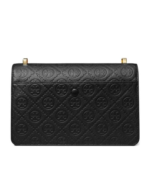 Tory Burch Black T-Monogram Embossed Leather Shoulder Bag