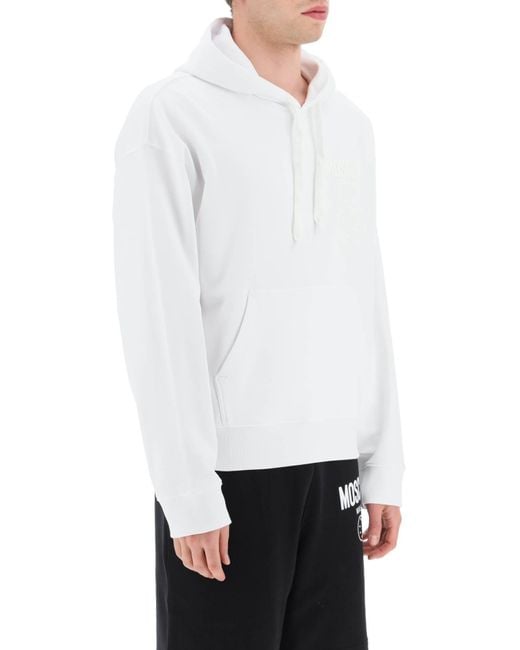 Moschino White Long-Sleeved Drawstring Hoodie for men